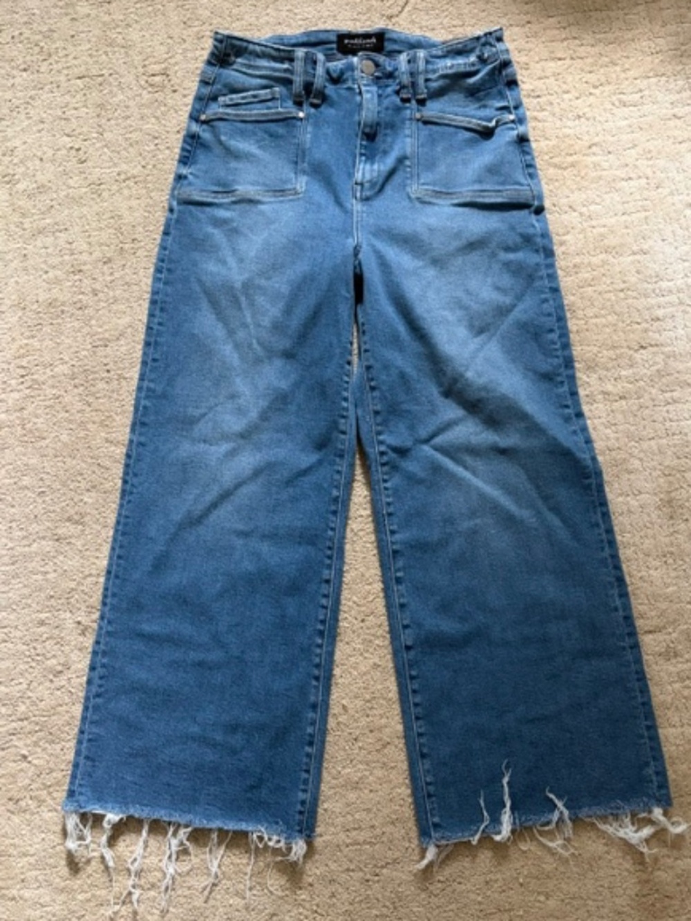 Social Threads Risen Wide Leg Cropped Jeans Womens 7 28 High Rise Raw Hem Anessa